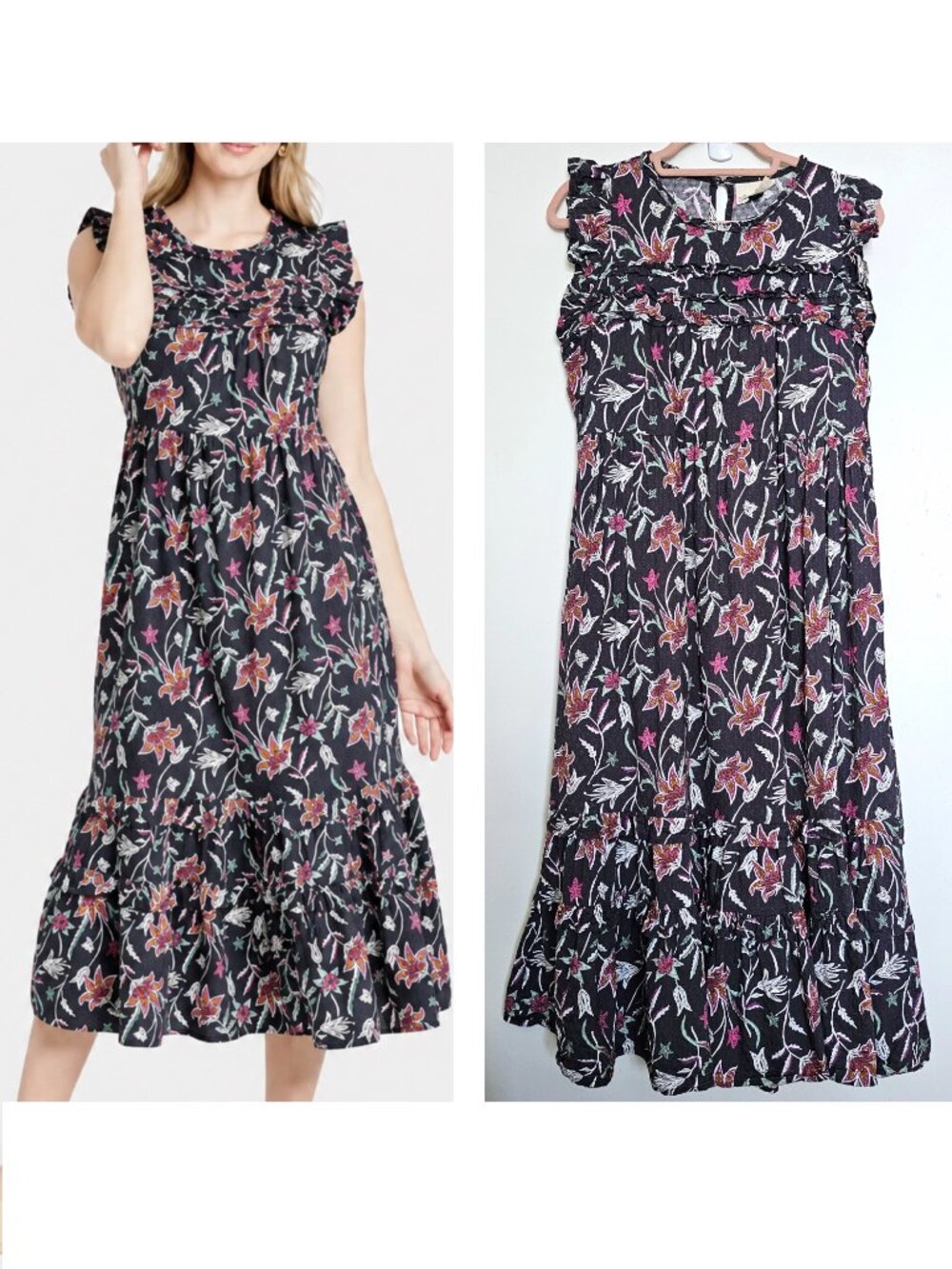 Universal Thread Floral Ruffled Fit & Flare Flutter Sleeve Sleeveless Maxi Dress